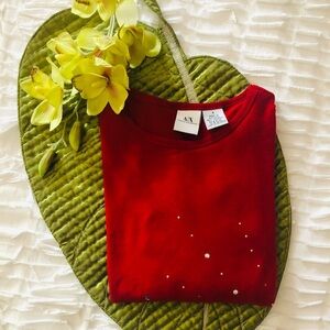 ARMANI EXCHANGE quarter sleeve top in red
